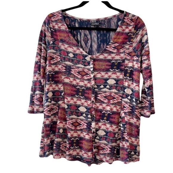 Lucky Brand 3/4 Sleeve Button Up Flowy Hem Top Sz S - Picture 5 of 15